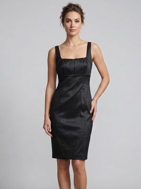 NWT Calvin Klein Sleeveless Square Neck Pleated Bodice Little Black Dress